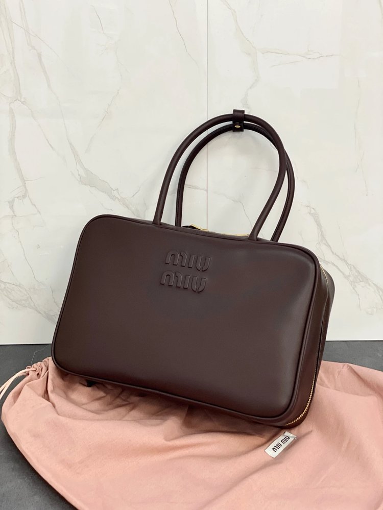 miumiu Original Leather Handheld Official Document Bag for Women 2025 New Large Capacity Retro Underarm Shoulder Bag