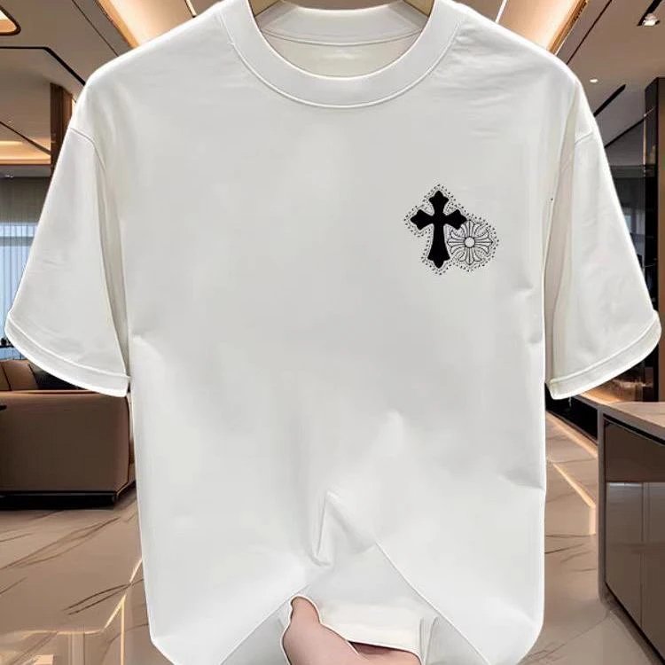 Chrome Hearts Cross Sanskrit Light Luxury Short Sleeve T-shirt for Men and Women, CH Short Sleeve Light Luxury Half Sleeve Top
