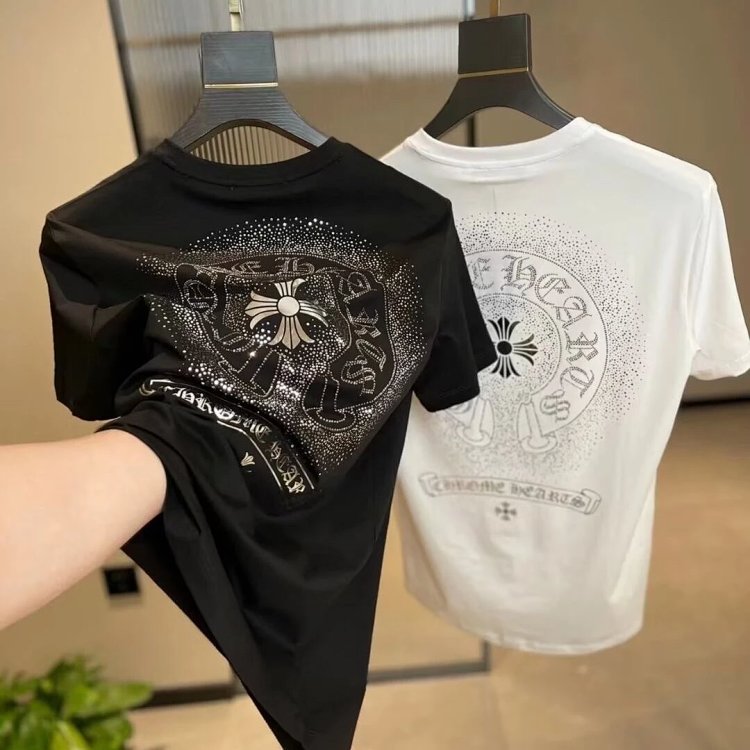 Chrome Hearts  Hot Diamond Light Luxury Short Sleeve T-shirt Black Unisex CH Short Sleeve Light Luxury Half Sleeve Top