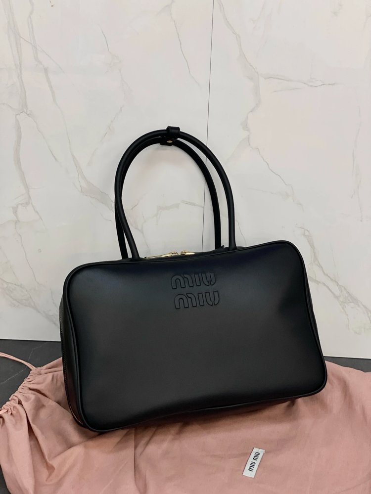 miumiu Original Leather Handheld Official Document Bag for Women 2025 New Large Capacity Retro Underarm Shoulder Bag