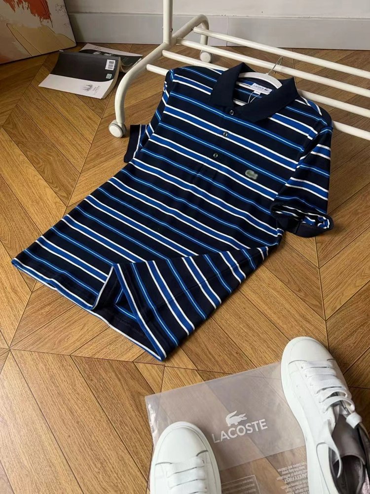 LACOSTE Summer Minimalist Business Casual Striped Lapel Pearl Cotton Polo Shirt Retro Embroidered T-Shirt