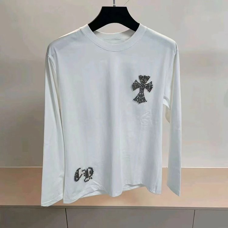 Chrome HeartsLight Luxury Long Sleeve T-shirt for Men and Women, Round Neck Bottom Long Sleeve Hoodie