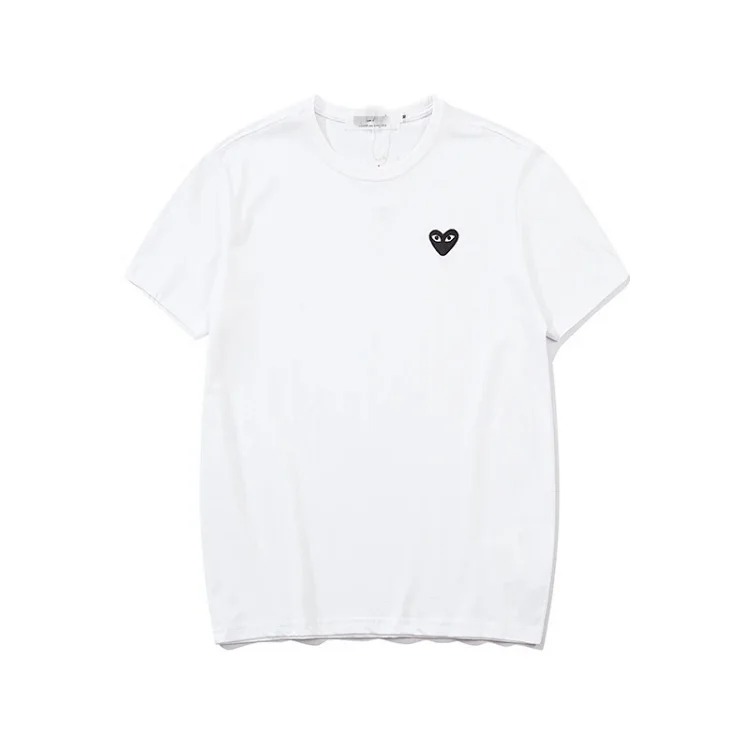 plaLove embroidered short-sleeved pure cotton red heart eyes couple T-shirt