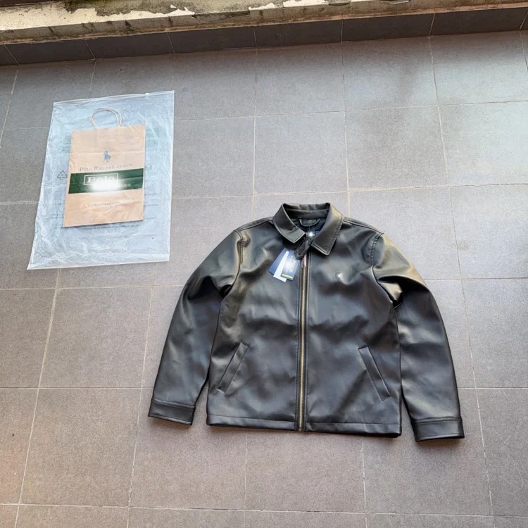 Ralph Lauren classic zipper solid color lapel long-sleeved leather retro cool jacket