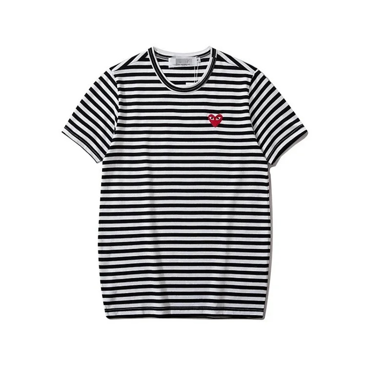 plaLove embroidered short-sleeved pure cotton red heart eyes couple T-shirt