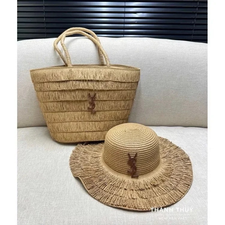 Straw hat straw bag set foldable sun hat outdoor beach bag hat sun hat