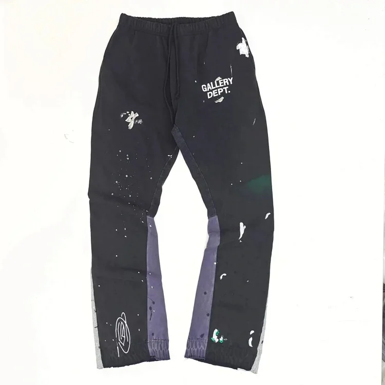 Dept. trousers legs are spliced ​​with multi-colored black letters and white waves