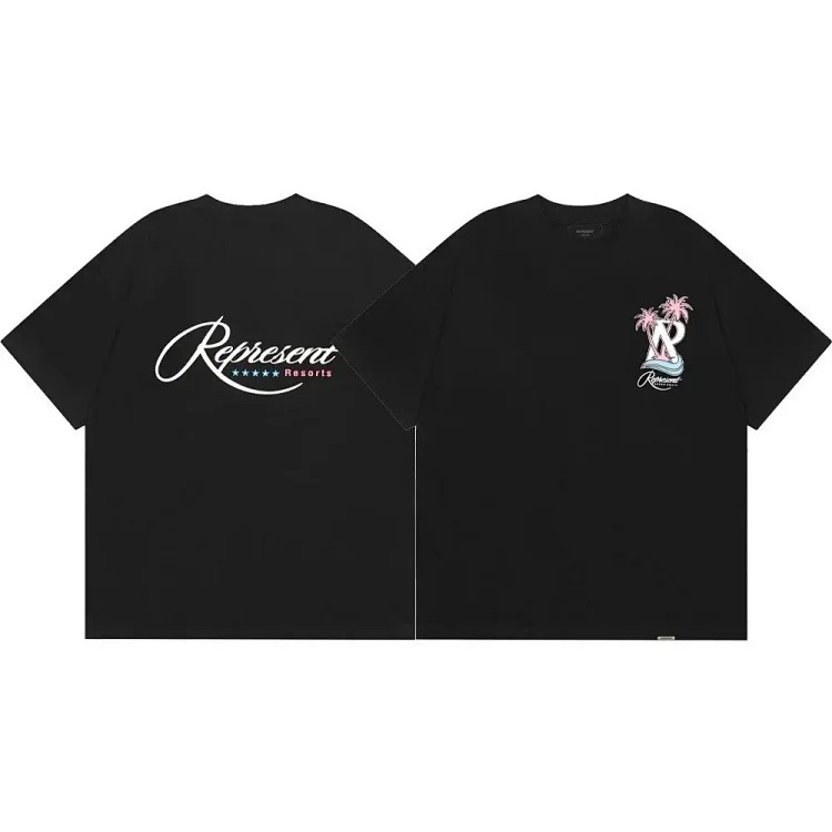 Letter print retro men's and women's couple round neck loose short-sleeved T-shirt