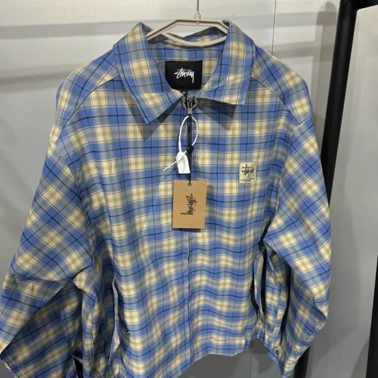 Stussy blue plaid lapel coach Jacket wear classic style cleanfit style