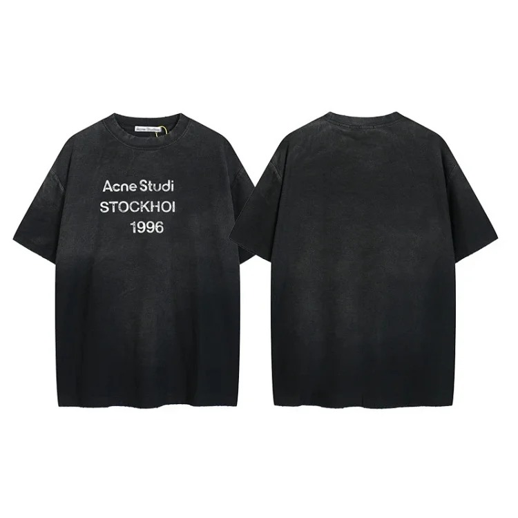 AC1996 old washed and worn gradient letter printed short-sleeved loose T-shirts for men and women couples