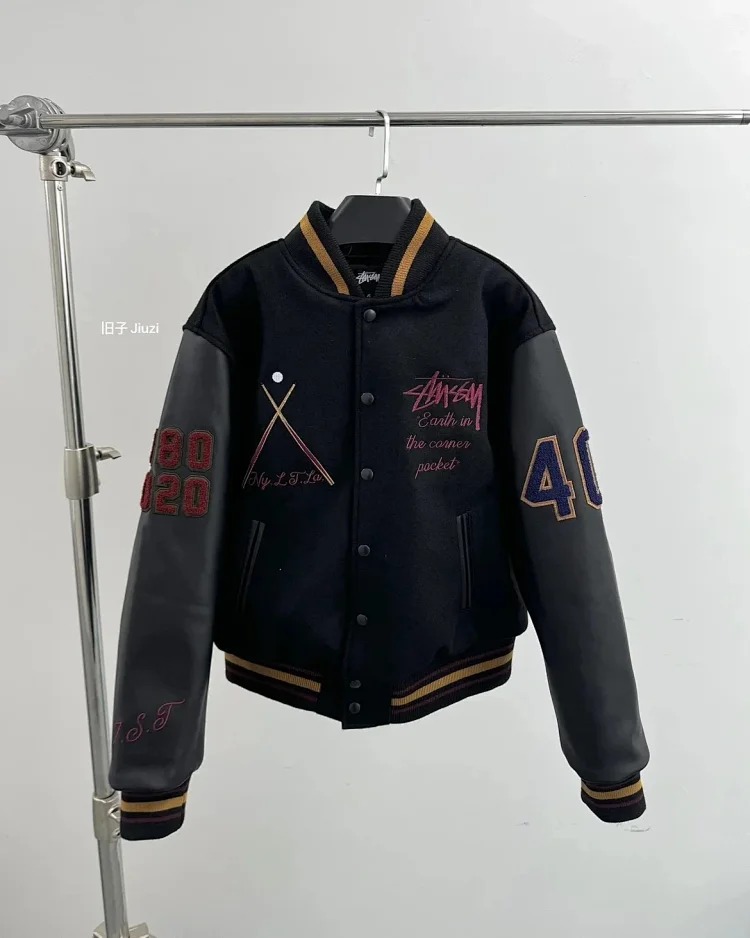 Stussy 40th Anniversary New York Limited Black Eight Baseball First Layer Cowhide Black Eight Baseball Suit