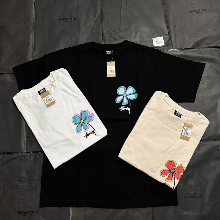 Stussy Five-leaf Clover Pattern Round Neck Printed Short-sleeved Stussy Originated From the Surfing T-Shirt