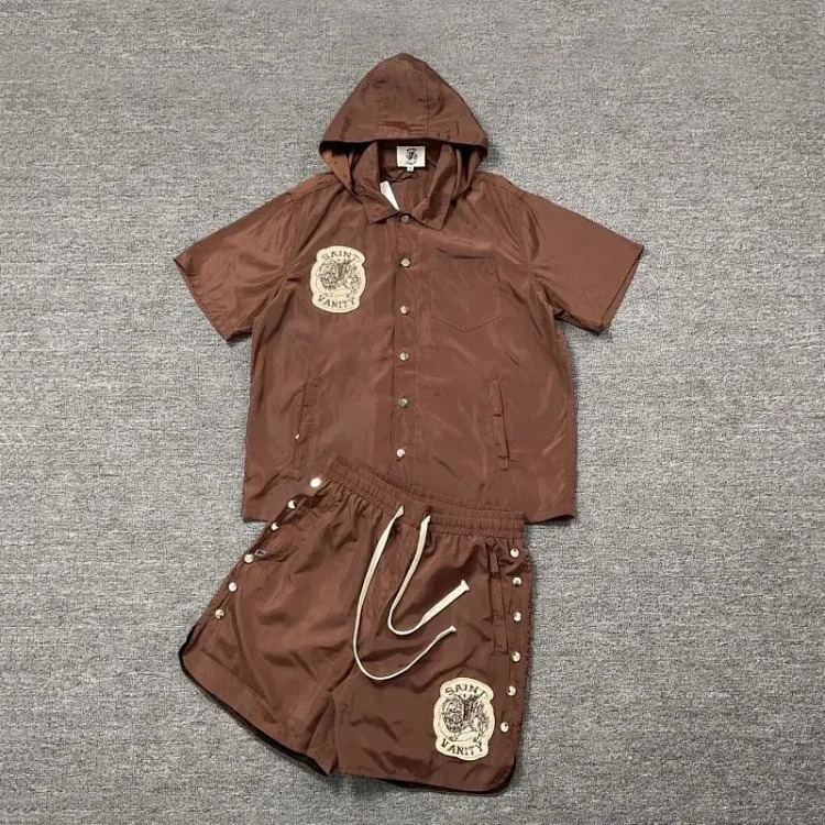 Saint letter towel embroidered hooded short-sleeved shirt casual shorts suit