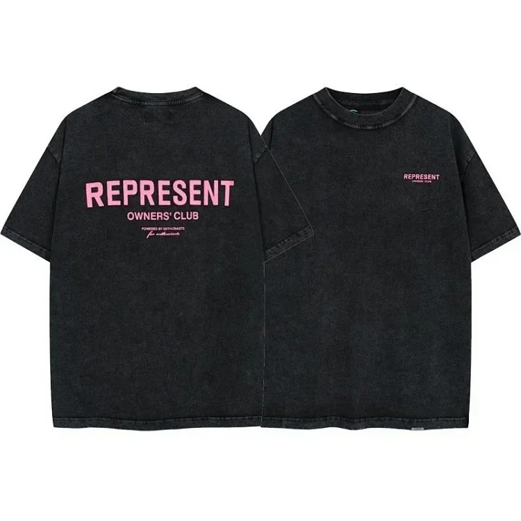 Letter print retro men's and women's couple round neck loose short-sleeved T-shirt