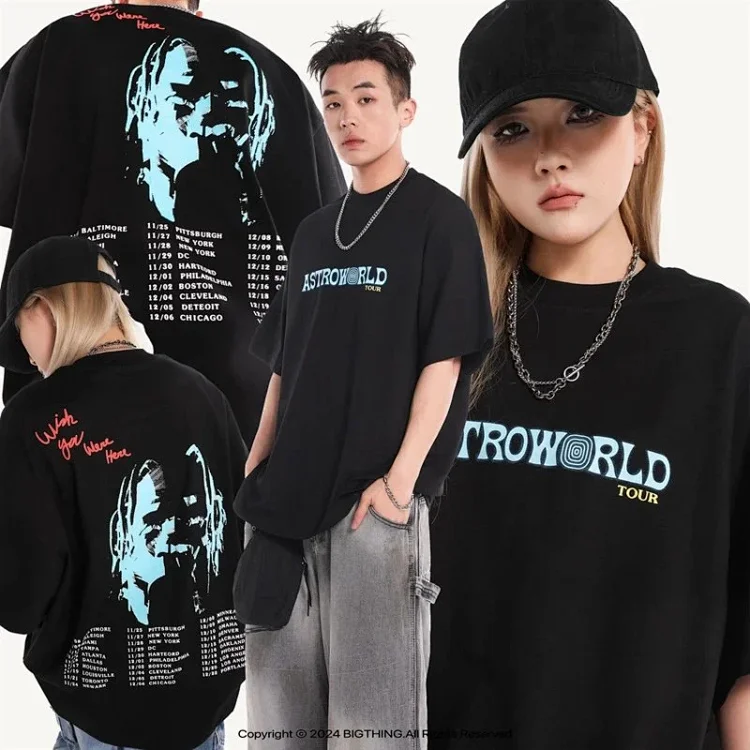 Travis Scott ts Cactus Jack shirt Fujiwara Hiroshi lightning joint TS men's and women's short-sleeved T-shirt