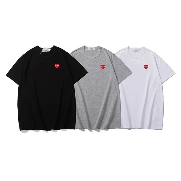 plaLove embroidered short-sleeved pure cotton red heart eyes couple T-shirt