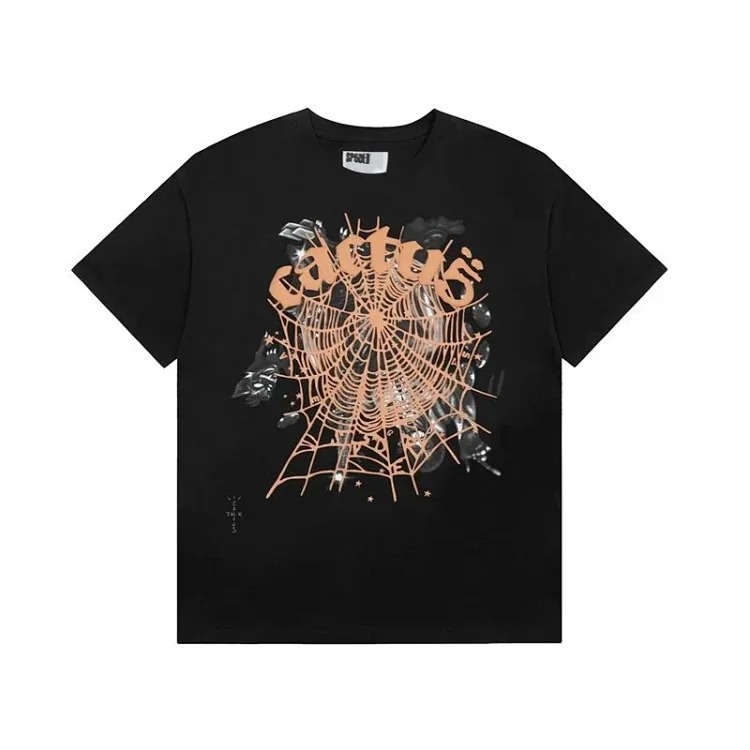 Spider web print summer loose and trendy short-sleeved T-shirt for men and women couples