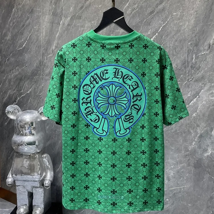 Cross horseshoe patchwork leather and ruffled short-sleeved T-shirt