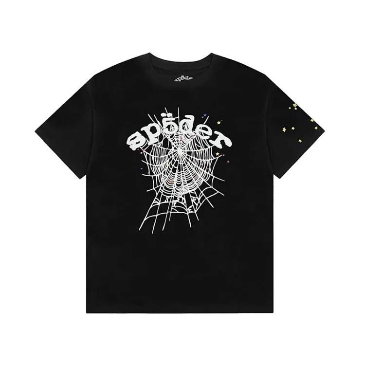 Spider web print summer loose and trendy short-sleeved T-shirt for men and women couples