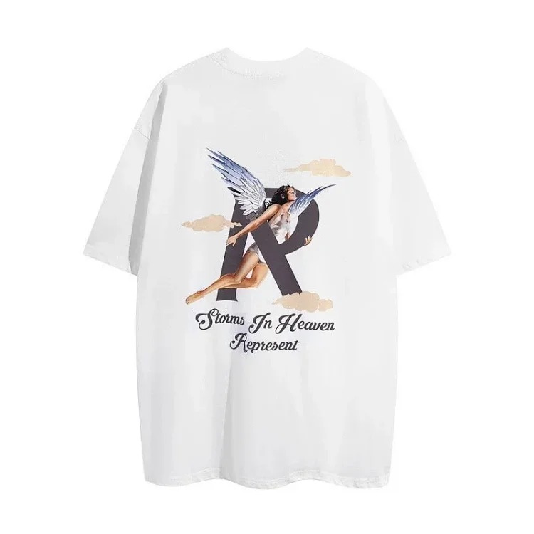 Angel Print Casual Sports Shorts Round Neck Short Sleeve T-Shirt