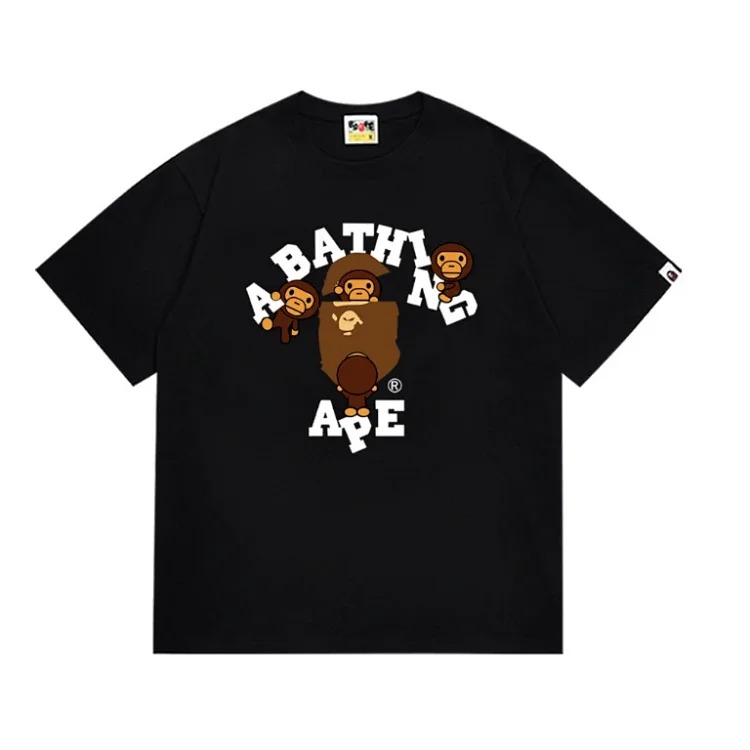Ape head little monkey camouflage men's and women's short-sleeved round neck T-shirt for men