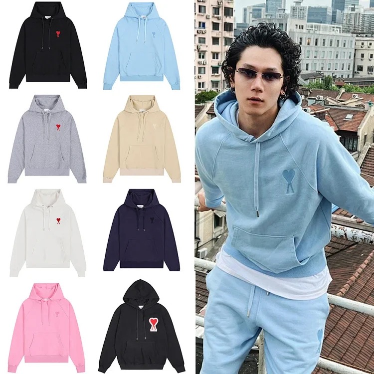 Sweatshirt autumn and winter new long-sleeved hooded unisex small love flat embroidered hoodie