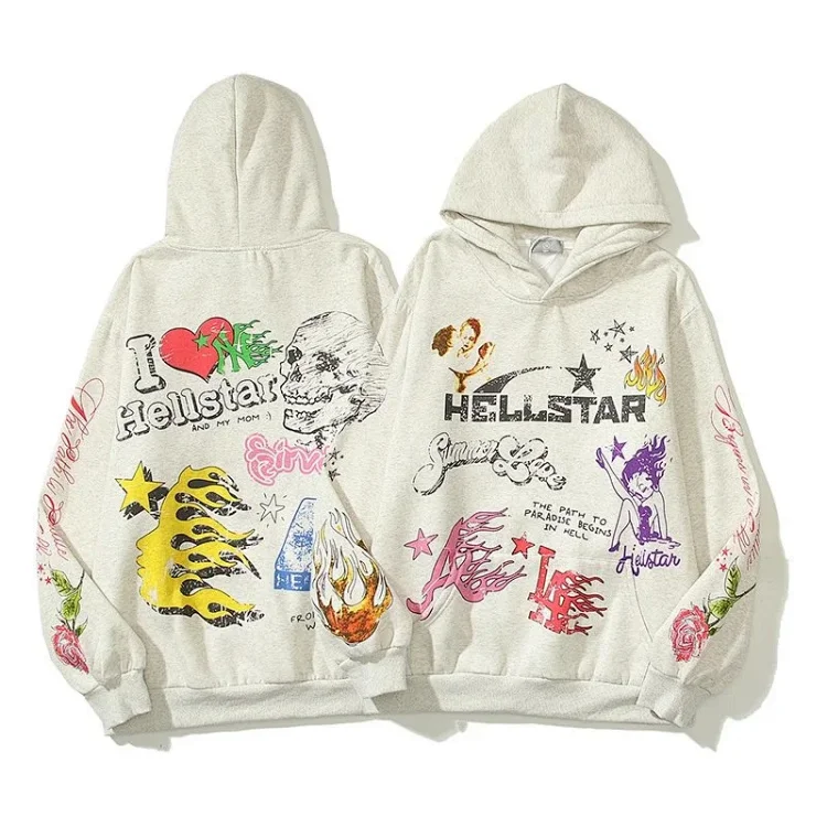 Fear of God Hello Series Fog High Street Washed and Distressed Heavy Worker Head Print Casual Sweatshirt Couple Wear Hoodie