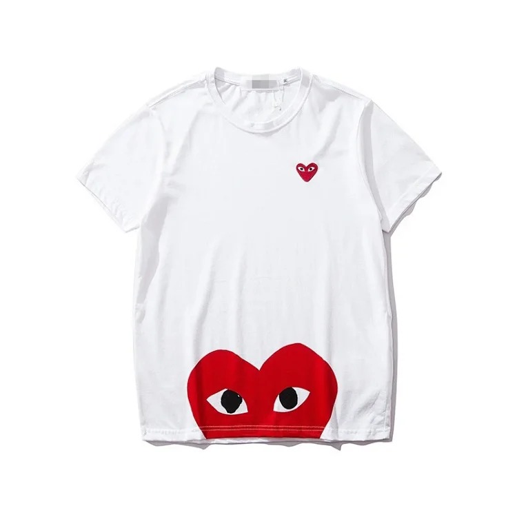 plaLove embroidered short-sleeved pure cotton red heart eyes couple T-shirt