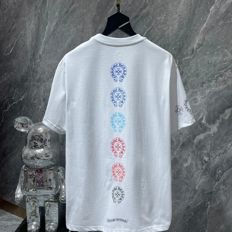 Cross horseshoe patchwork leather and ruffled short-sleeved T-shirt