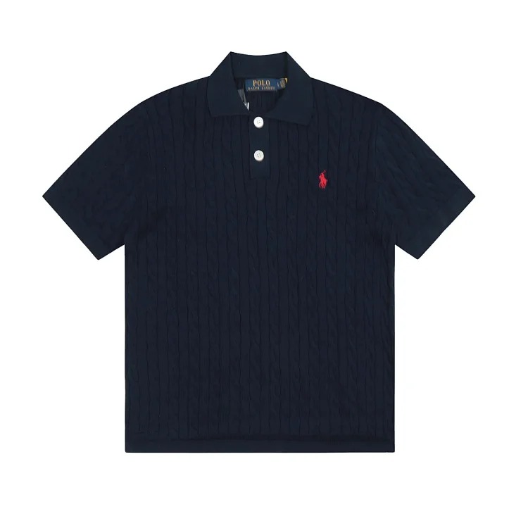 Horse label POLO lapel knitted short-sleeved small twist lapel T-shirt