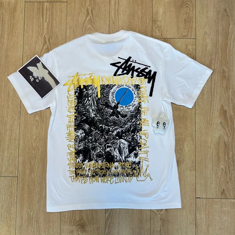 Qiwujia Stussy Crow Is Coming Luminous Fluorescent Short-sleeved Cleanfit Popular 260g Heavy T-Shirt