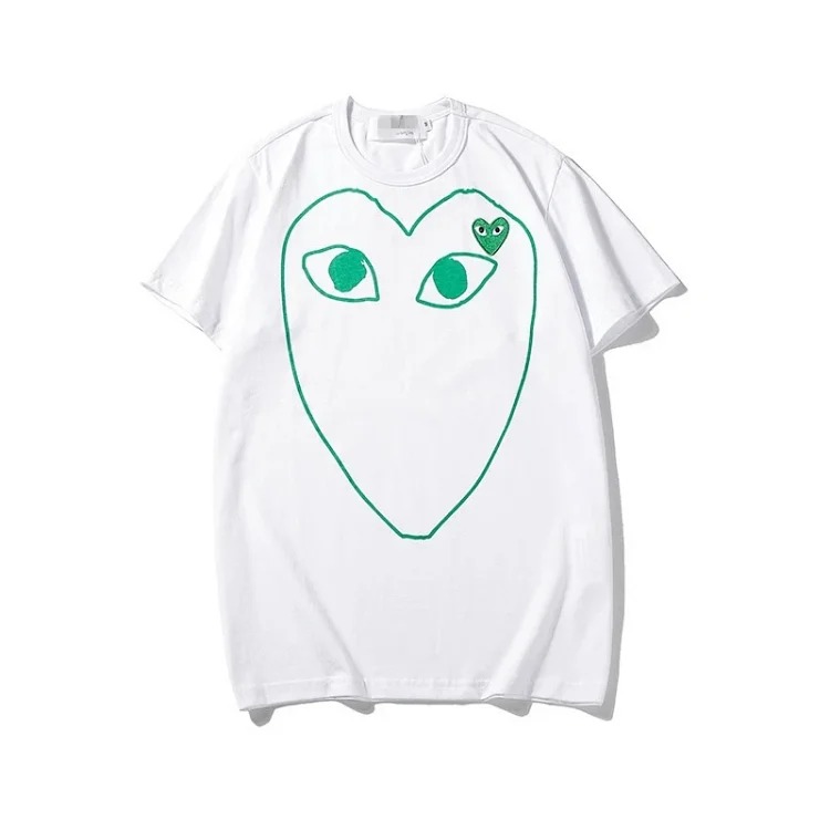 plaLove embroidered short-sleeved pure cotton red heart eyes couple T-shirt