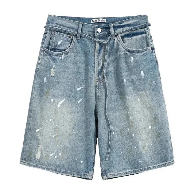 AC hand-painted splash-ink frayed washed distressed wide-leg jeans