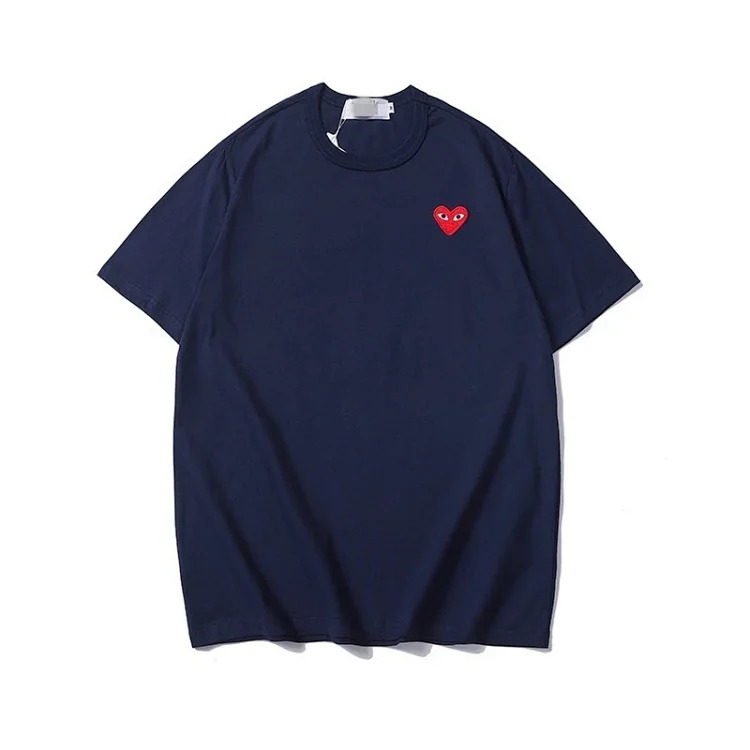 plaLove embroidered short-sleeved pure cotton red heart eyes couple T-shirt