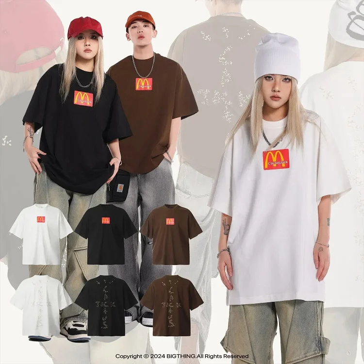 BIGTHING M font co-branded TS foam printed T-shirt TRAVIS SCOTT high street fashion brand loose short sleeves