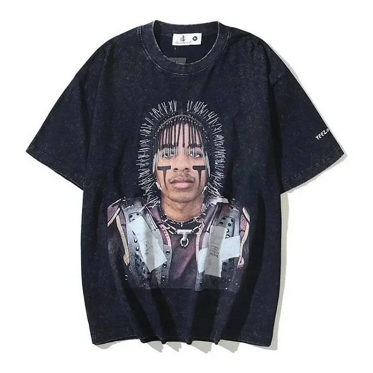 American Retro Niche Travis Scott Teezo Touchdown Utopia Tour Long Nail Head Washed T-Shirt