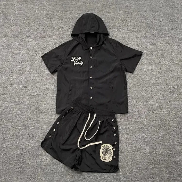 Saint letter towel embroidered hooded short-sleeved shirt casual shorts suit