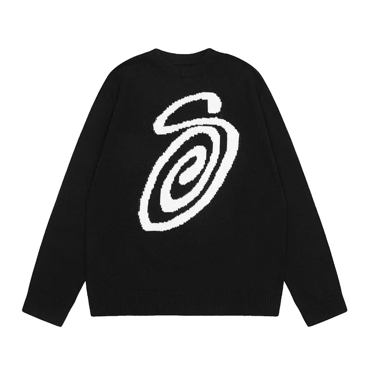 S letter series mosquito repellent jacquard logo solid color crew neck sweater