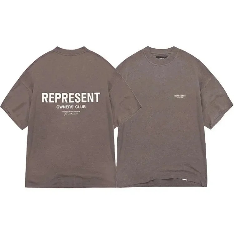 Letter print retro men's and women's couple round neck loose short-sleeved T-shirt