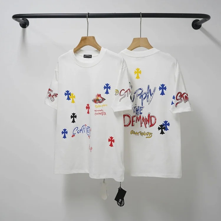 CH cross print round neck cotton men's trendy T-shirt