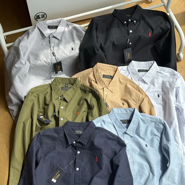 Ralph Lauren Pony Embroidered Cotton Oxford Solid Color Shirt Long Sleeve Lapel Shirt