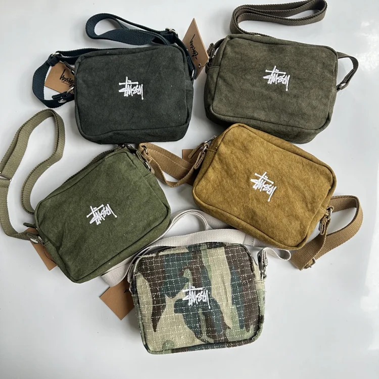 Original Order 26SS Stussy Classic Retro Series CANVAS POUCH Classic Embroidered Logo Bag