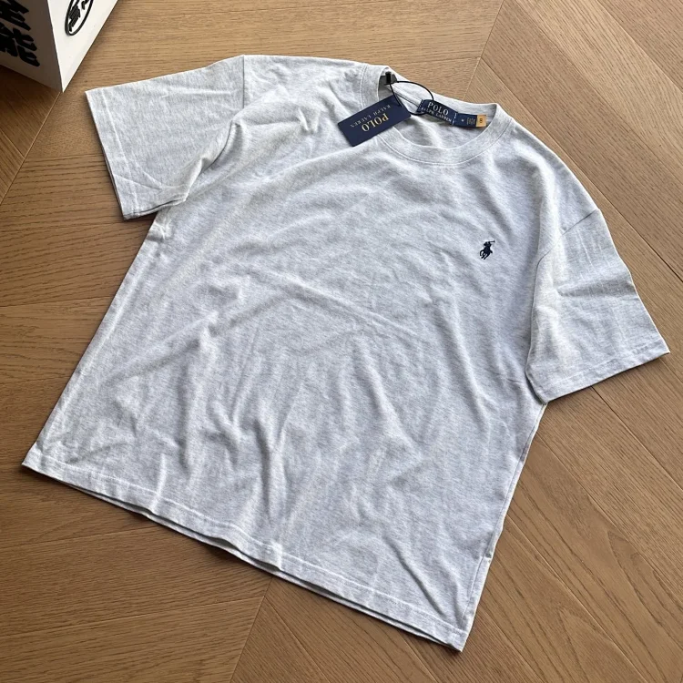 Versatile solid color classic cotton T-shirt with seven-color pony embroidery for couples