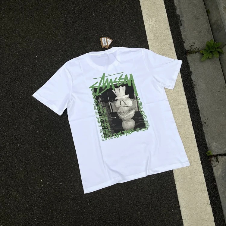 STUSSY TEE Artwork Statue Printed Short-sleeved T-shirt23s 220g Genuine Barrel Seamless Fabric 100%