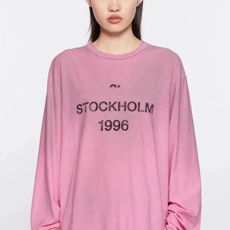 AC washed distressed printed 1996 short-sleeved sweatshirt hoodie