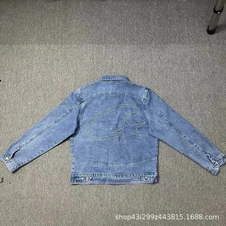 Corteiz Alcatraz jeans star embroidered jacket high street retro distressed shorts five-quarter pants trendy