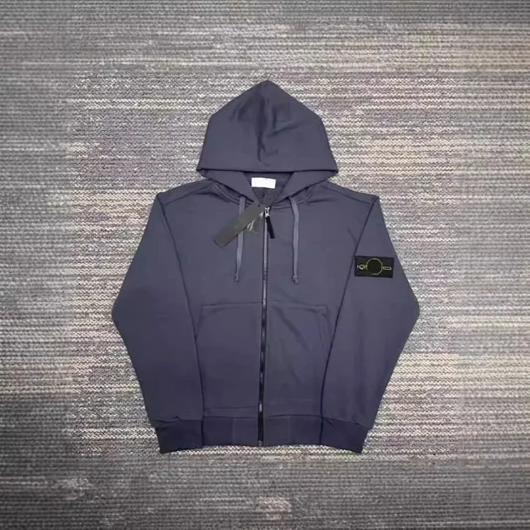 Hooded sweatshirt solid color island armband badge style zipper sweatshirt jacket