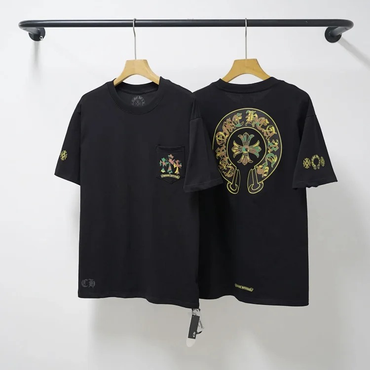 CH cross print round neck cotton men's trendy T-shirt