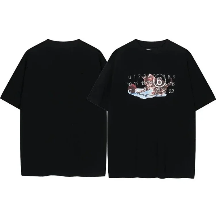Summer loose letters MM6 embroidered label printing same style for men and women couples