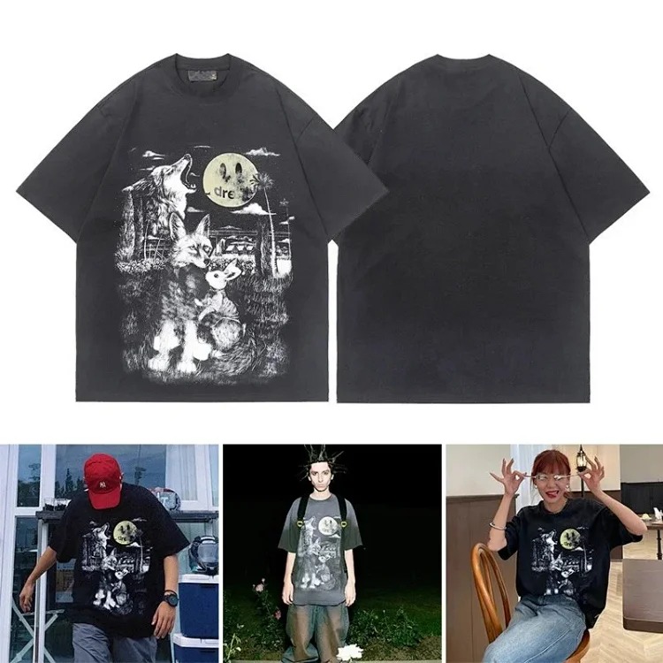 Currency Busters Drew Smiling Full Moon Big Bad Wolf Couples Loose and Versatile T-Shirt